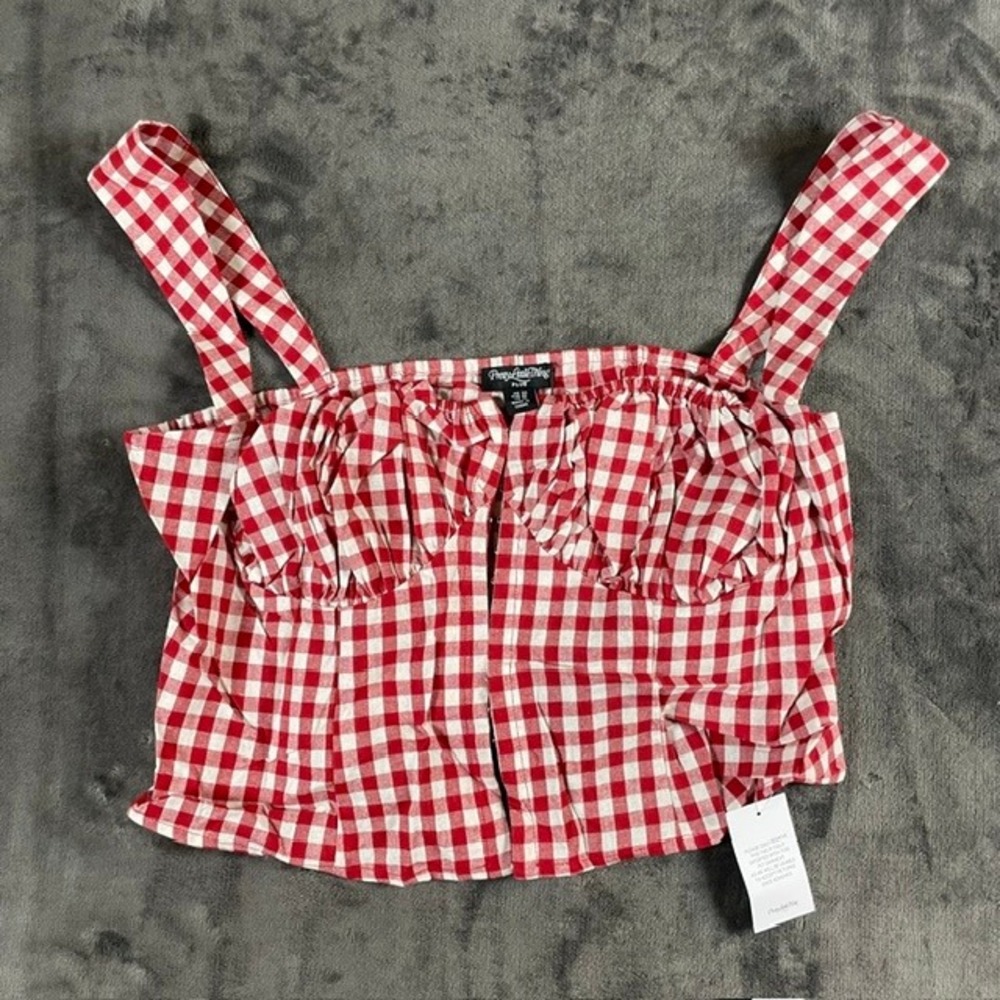 PrettyLittleThing Plus Red Gingham Woven Crop Top Size 16 NWT CNQ2587